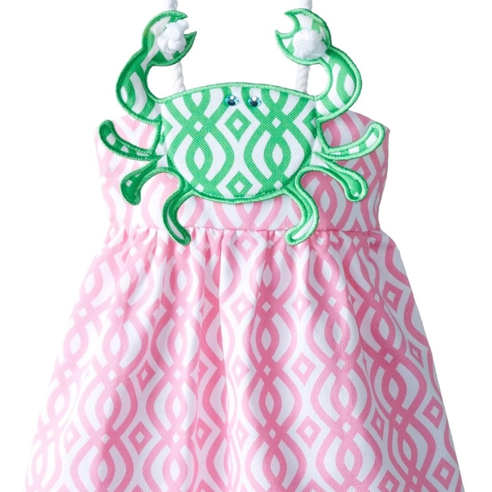 Pink and Green Patterned Dress with Crab Design